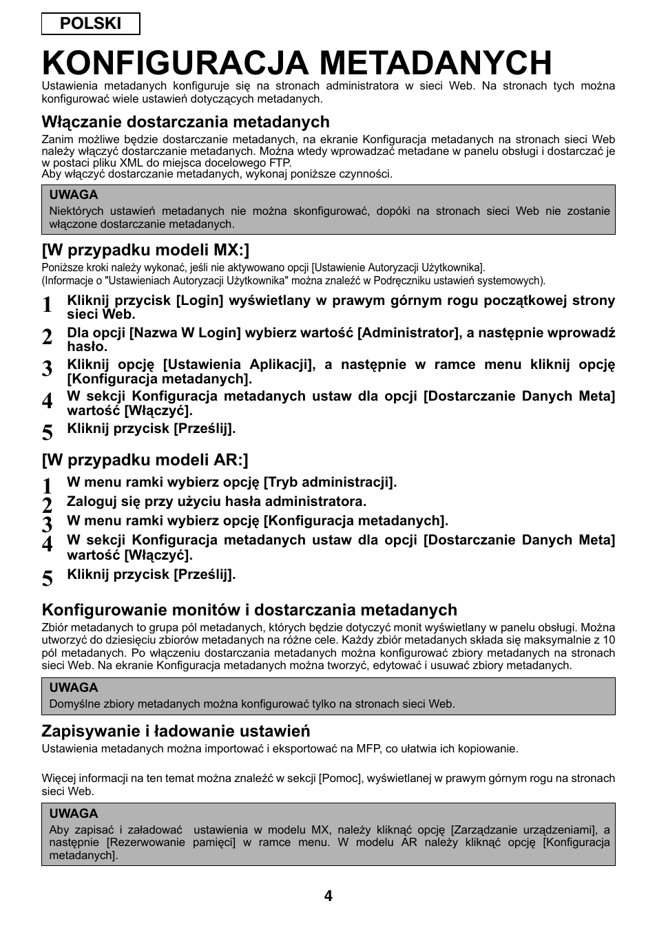 Konfiguracja metadanych | Sharp MX-M1055 User Manual | Page 72 / 112