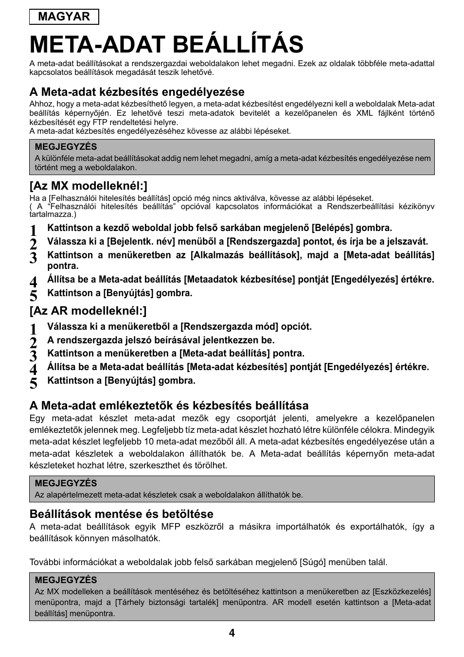 Meta-adat beállítás | Sharp MX-M1055 User Manual | Page 78 / 112