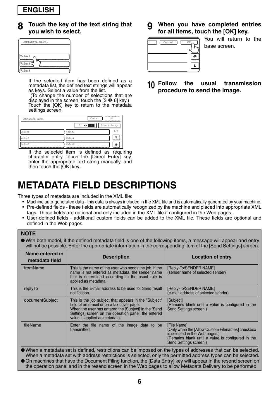 Metadata field descriptions, English | Sharp MX-M1055 User Manual | Page 8 / 112