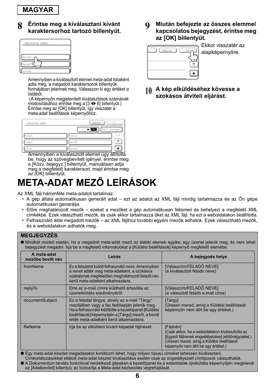 Meta-adat mező leírások, Magyar | Sharp MX-M1055 User Manual | Page 80 / 112