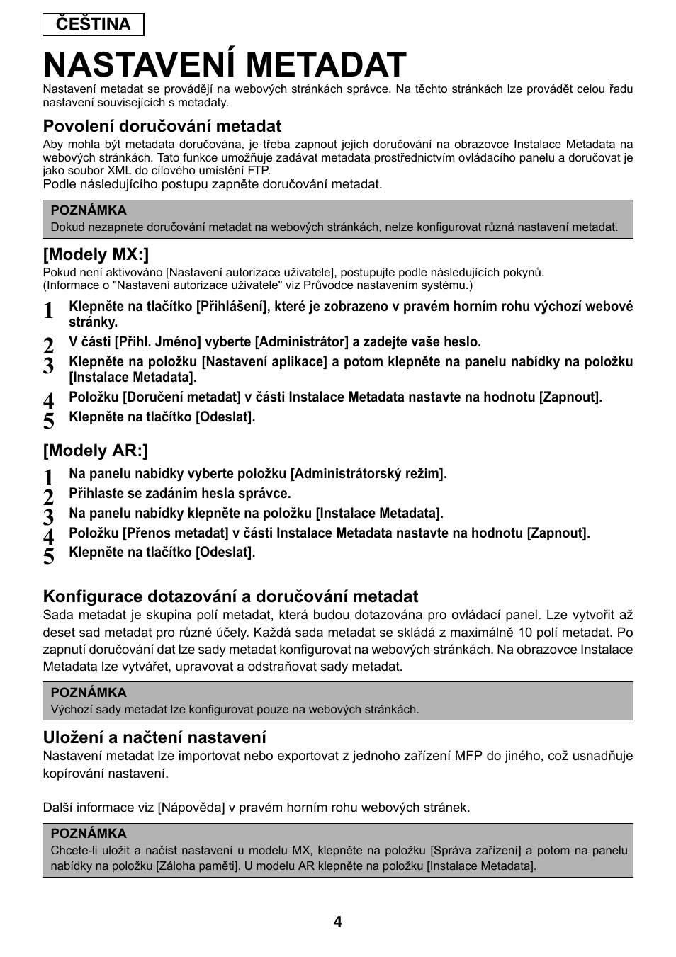 Nastavení metadat | Sharp MX-M1055 User Manual | Page 84 / 112