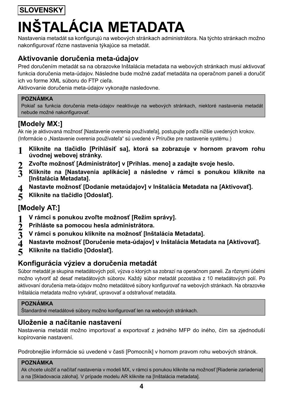 Inštalácia metadata | Sharp MX-M1055 User Manual | Page 96 / 112