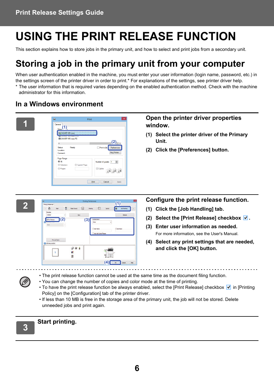 Using the print release function | Sharp MX-6070N User Manual | Page 6 / 10