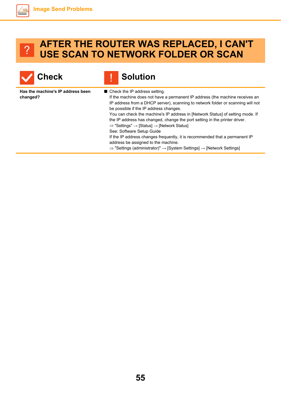 Has the machine's ip address been changed, Check solution | Sharp MX-6070N User Manual | Page 55 / 60