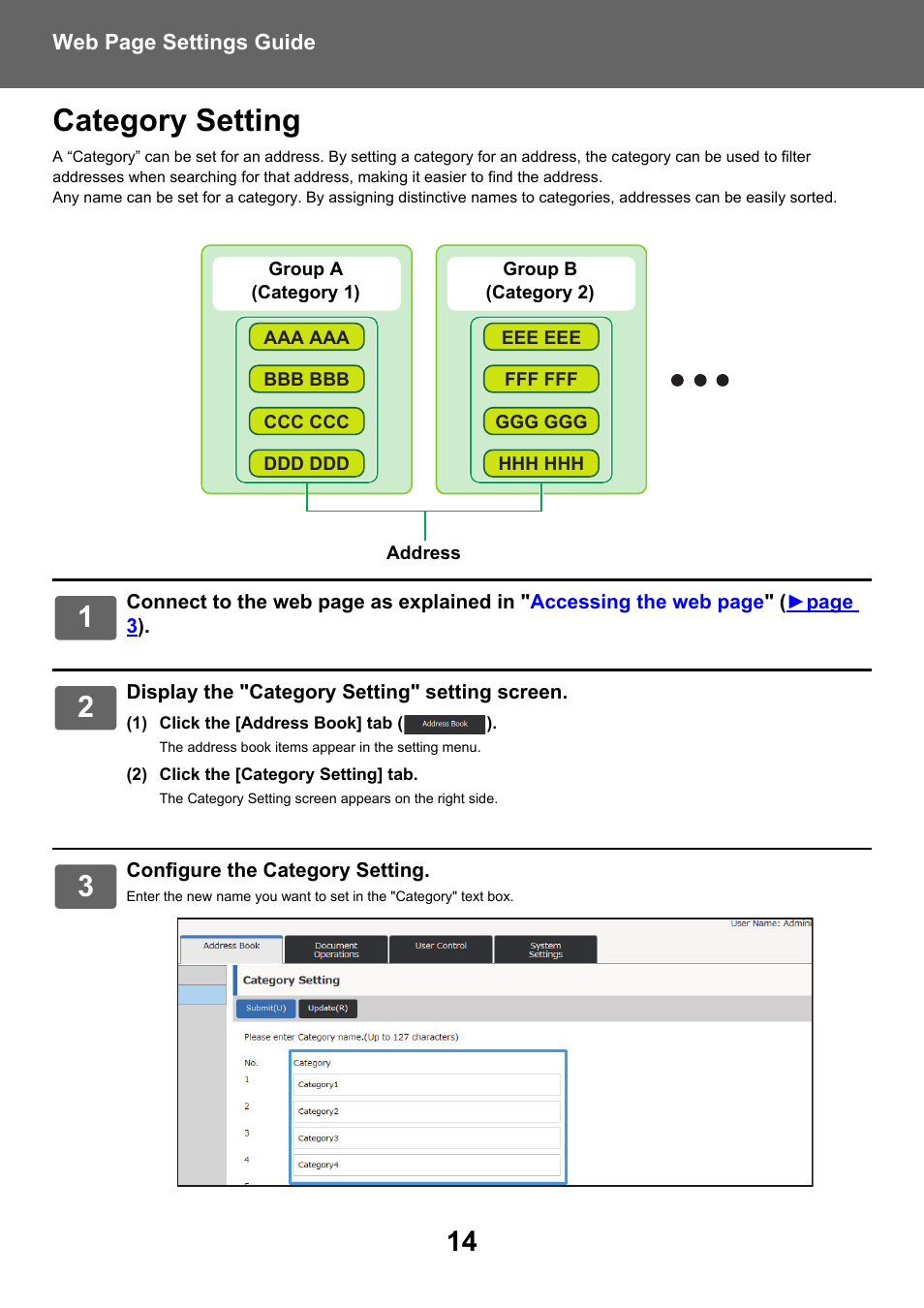 Category setting | Sharp MX-6070N User Manual | Page 14 / 38