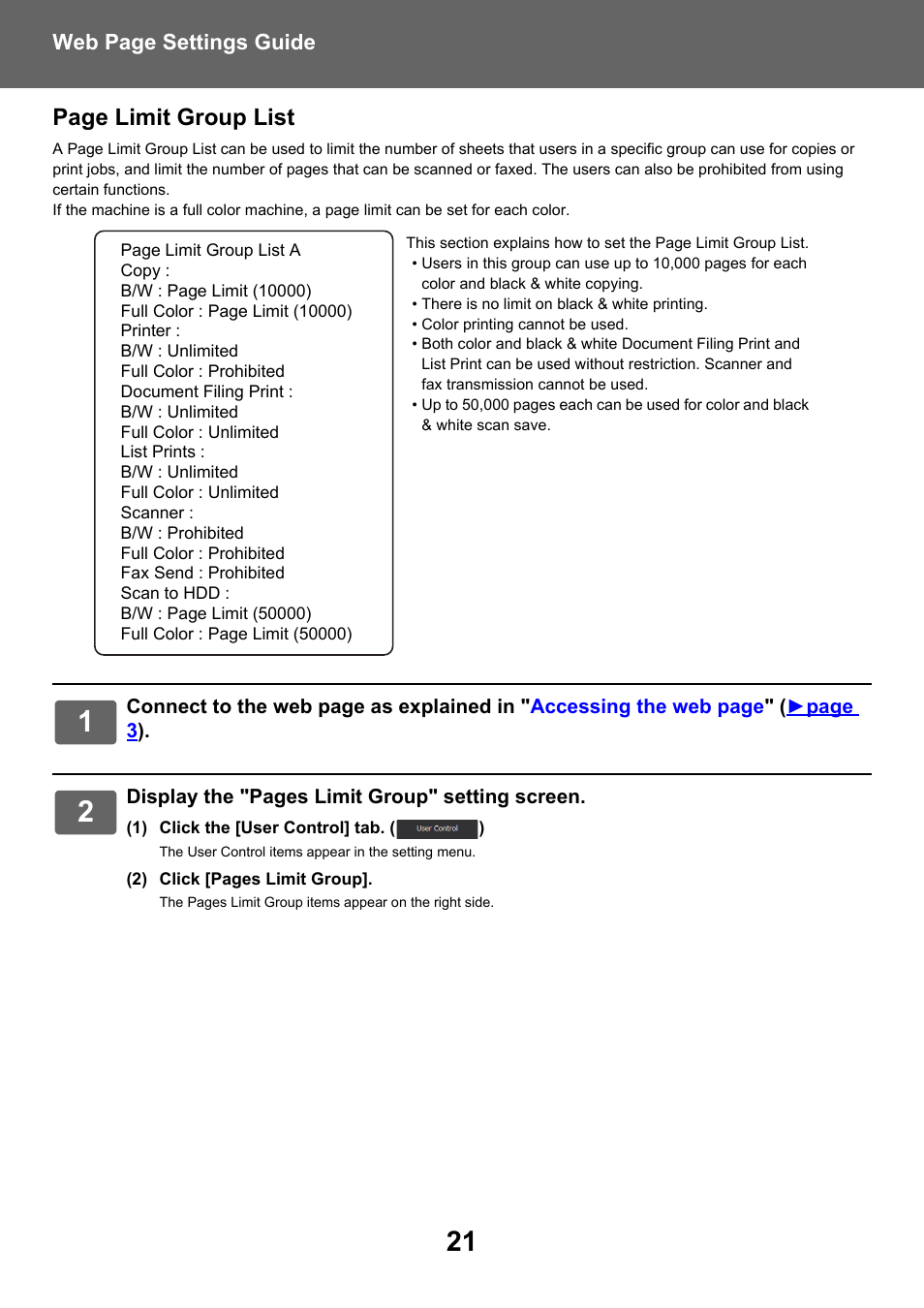 Page limit group list | Sharp MX-6070N User Manual | Page 21 / 38