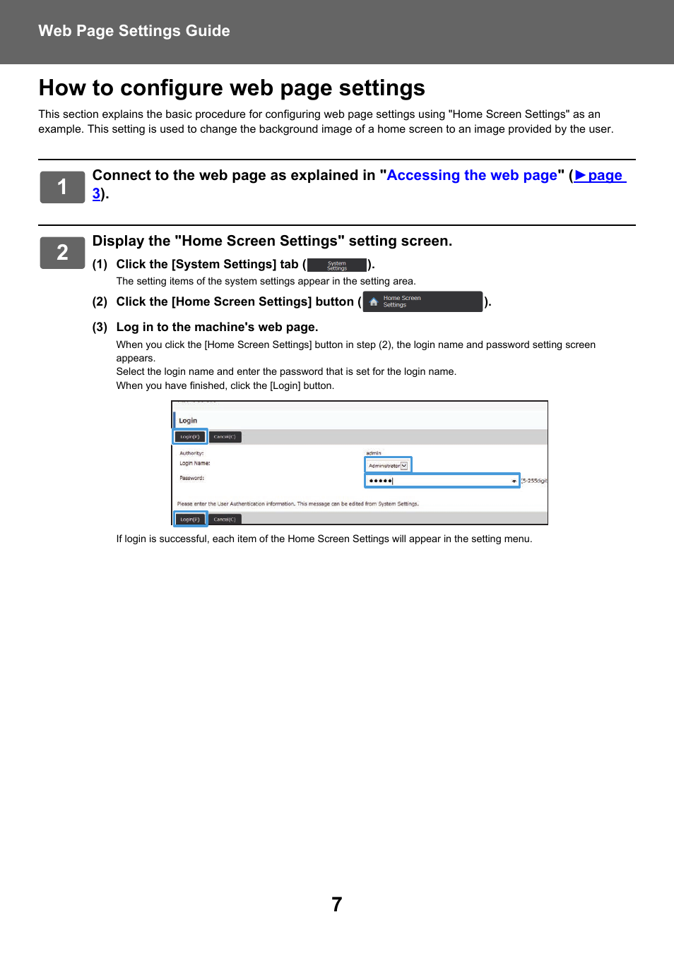 How to configure web page settings | Sharp MX-6070N User Manual | Page 7 / 38