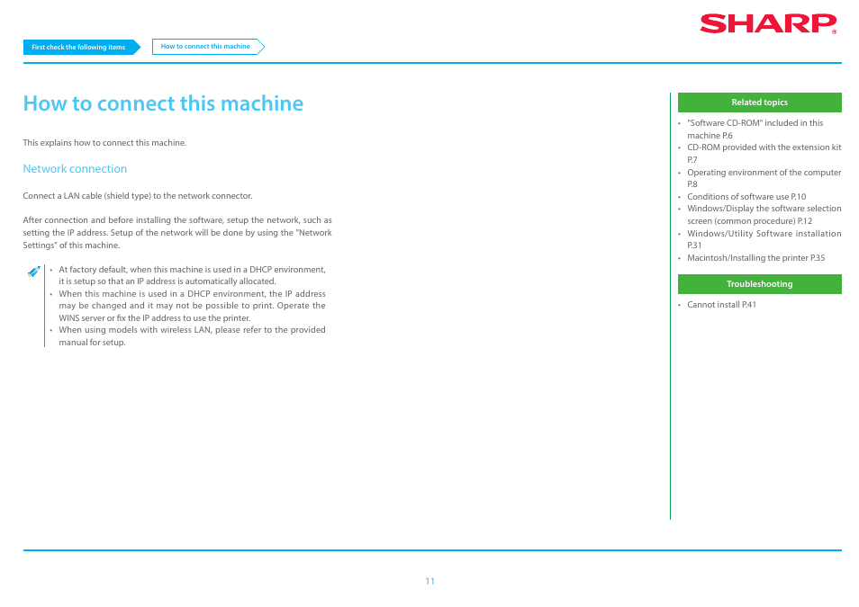 How to connect this machine p.11, P.11, How to connect this machine | Sharp MX-6070N User Manual | Page 11 / 46