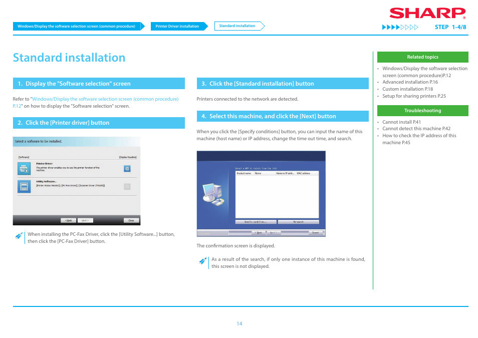 Standard installation p.14, P.14, Standard installation | Sharp MX-6070N User Manual | Page 14 / 46