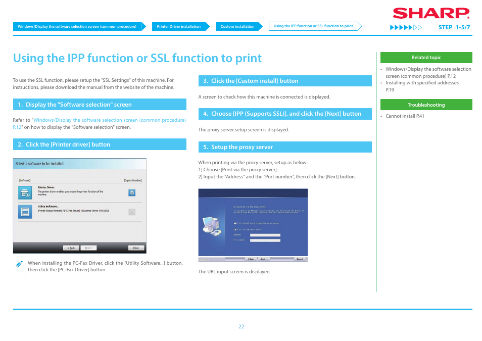 P.22, Using the ipp function or ssl function to, Print p.22 | Using the ipp function or ssl function to print | Sharp MX-6070N User Manual | Page 22 / 46