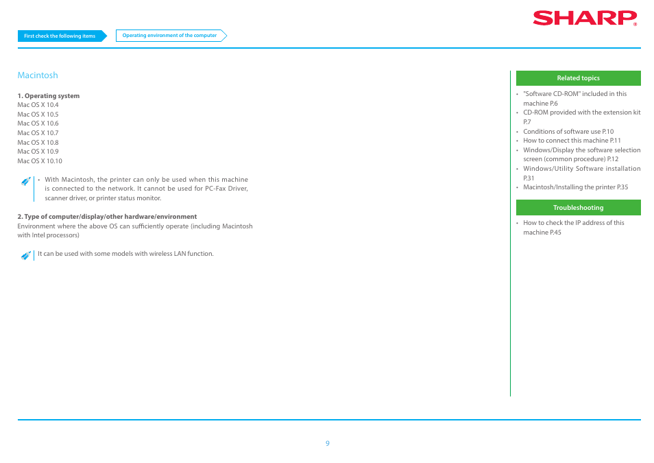 Macintosh | Sharp MX-6070N User Manual | Page 9 / 46