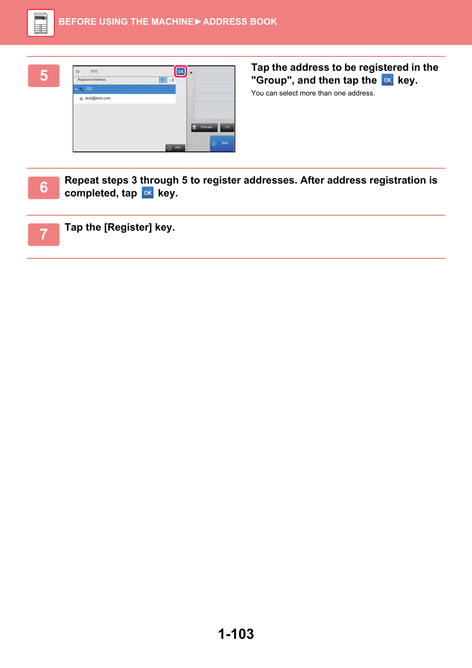 Tap the [register] key | Sharp MX-6070N User Manual | Page 106 / 935