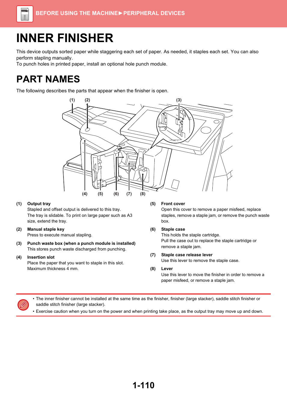 Inner finisher -110, Part names -110, Inner finisher | Part names | Sharp MX-6070N User Manual | Page 113 / 935