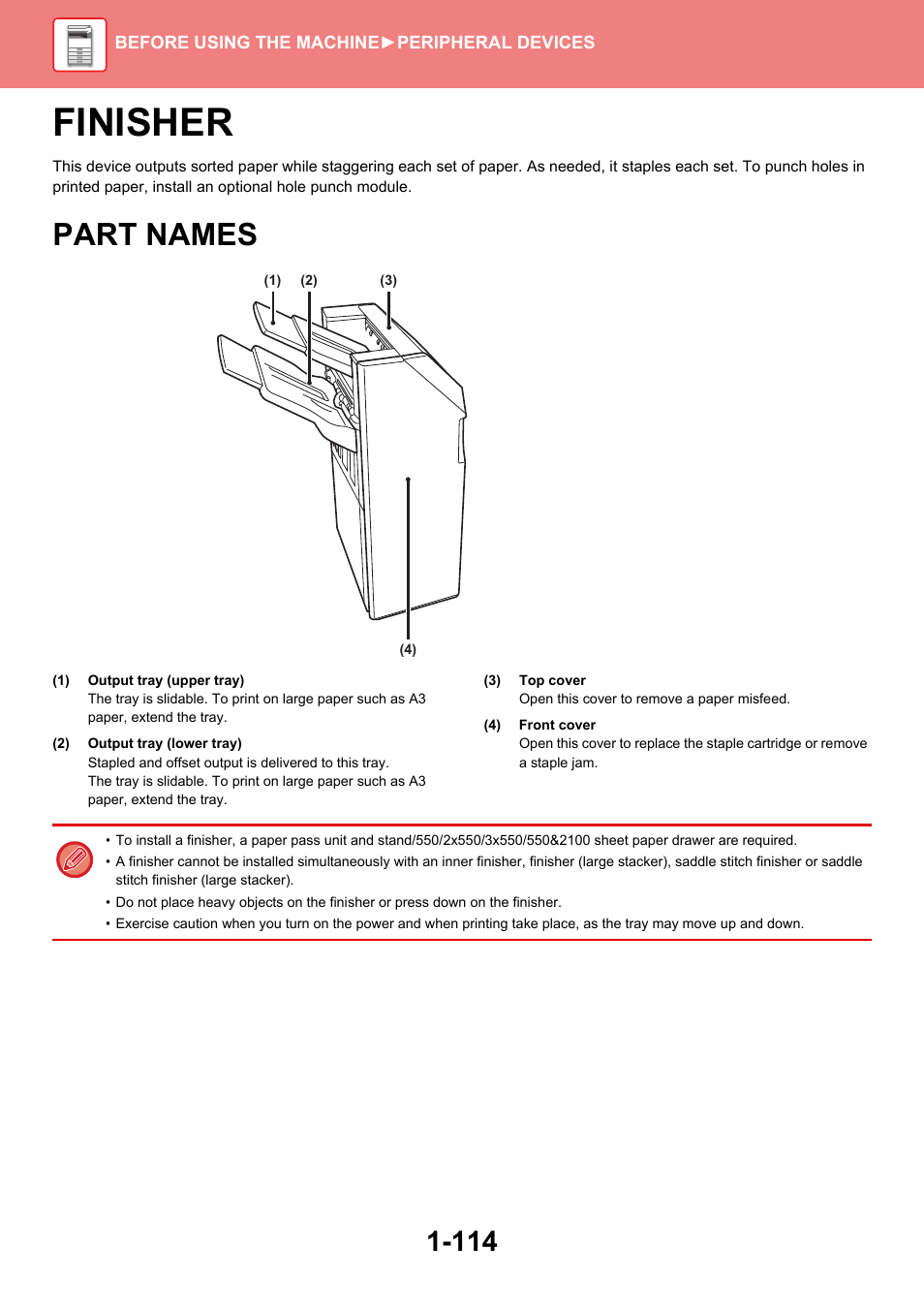 Finisher -114, Part names -114, Finisher | Part names | Sharp MX-6070N User Manual | Page 117 / 935