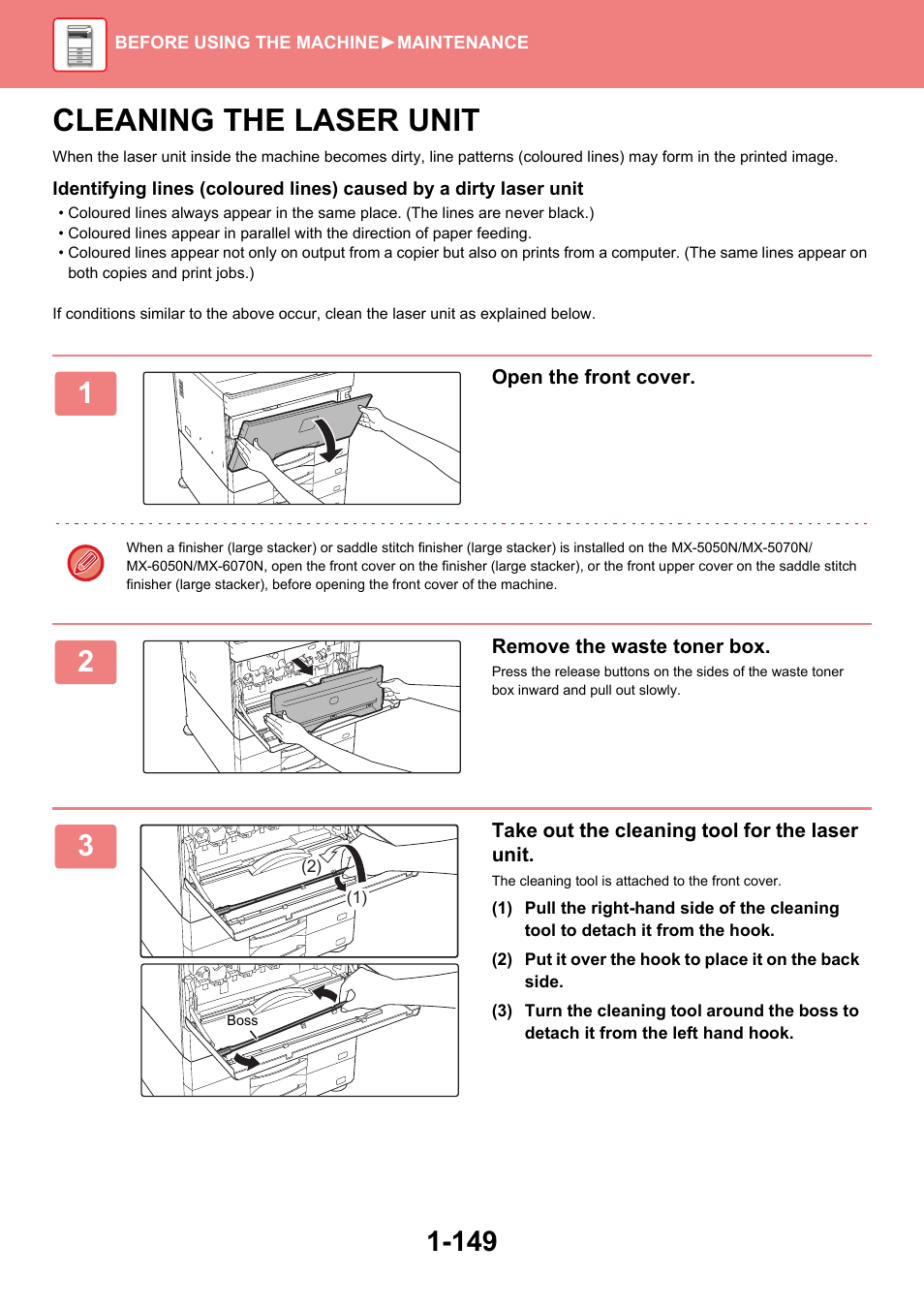 Cleaning the laser unit -149, Cleaning the laser unit | Sharp MX-6070N User Manual | Page 152 / 935