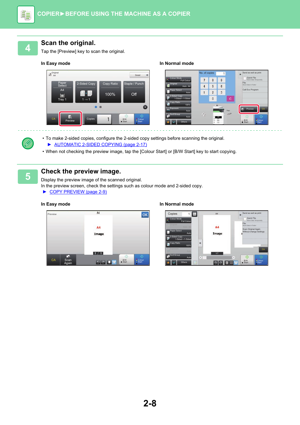 Scan the original, Check the preview image, Copier ► before using the machine as a copier | 100% off | Sharp MX-6070N User Manual | Page 172 / 935