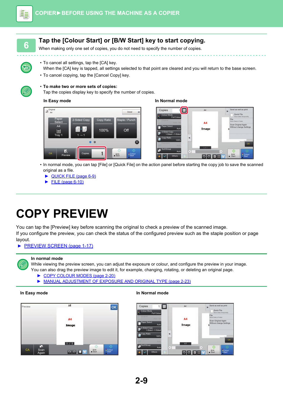 Copy preview, Copier ► before using the machine as a copier, Preview screen (page 1-17) | Sharp MX-6070N User Manual | Page 173 / 935