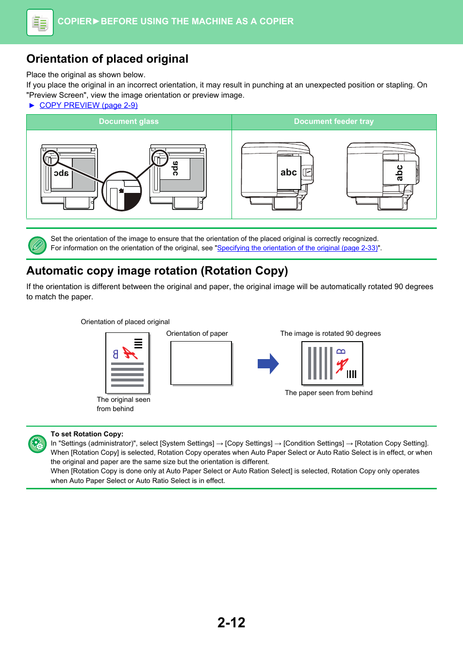 Orientation of placed original, Automatic copy image rotation (rotation copy) | Sharp MX-6070N User Manual | Page 176 / 935