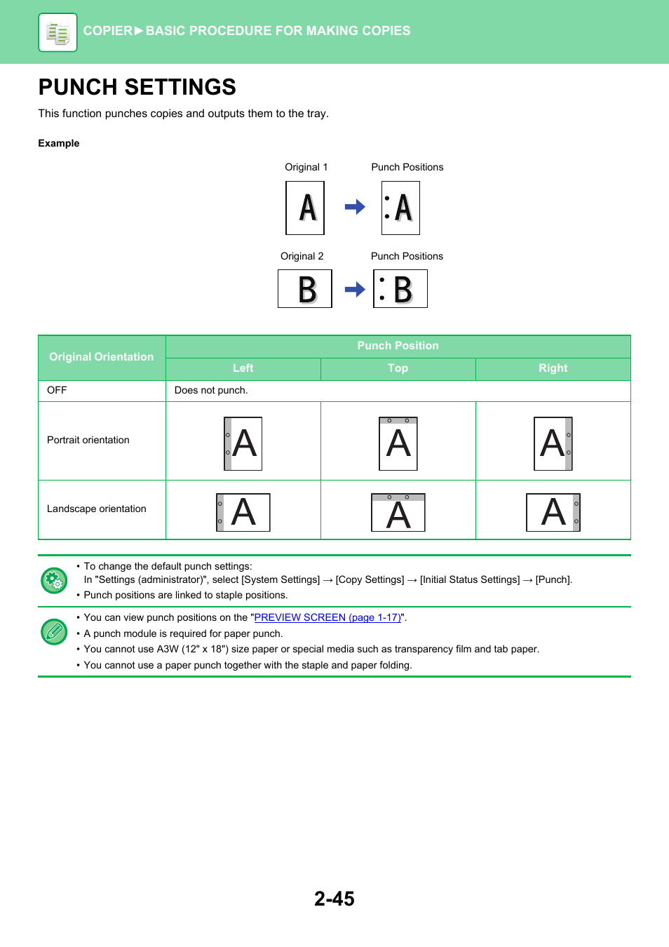 Punch settings -45, Punch settings | Sharp MX-6070N User Manual | Page 209 / 935