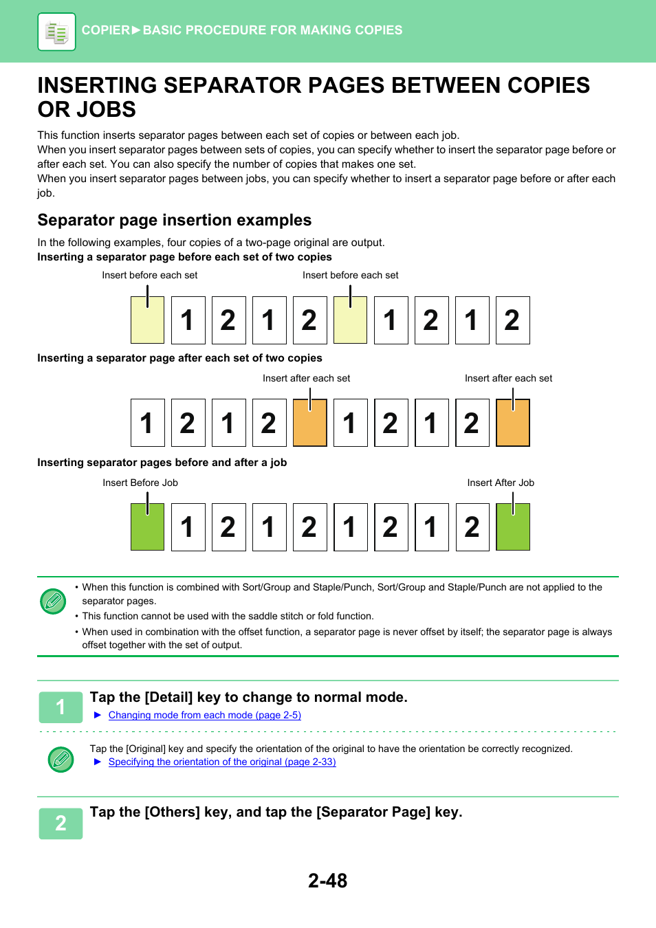 Copies or jobs -48, Inserting separator pages between copies or jobs | Sharp MX-6070N User Manual | Page 212 / 935