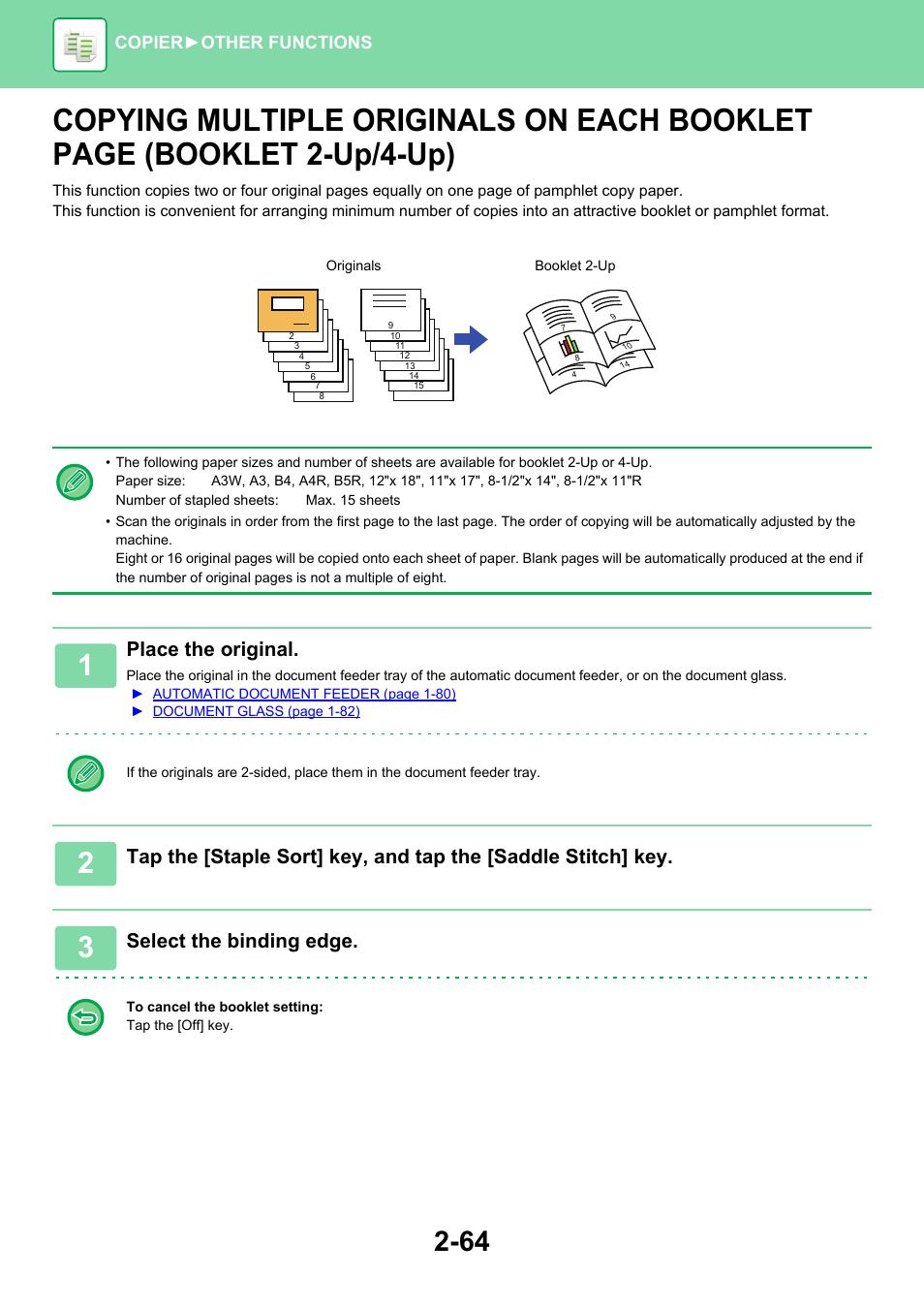 Copying multiple originals on each, Place the original, Select the binding edge | Copier ► other functions | Sharp MX-6070N User Manual | Page 228 / 935