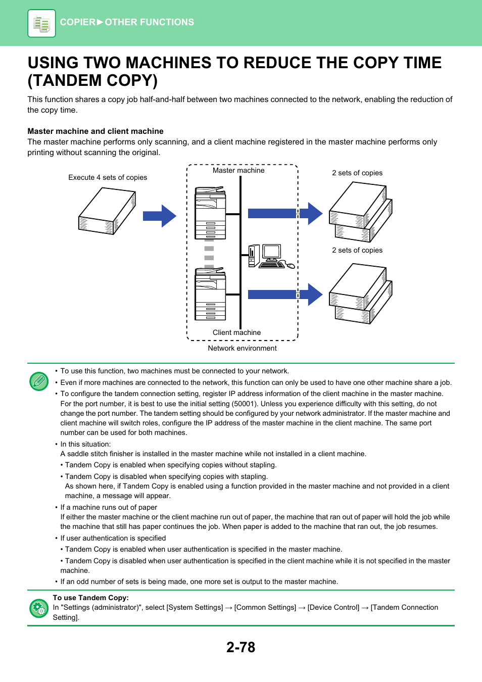 Using two machines to reduce the, Copy time (tandem copy) -78 | Sharp MX-6070N User Manual | Page 242 / 935