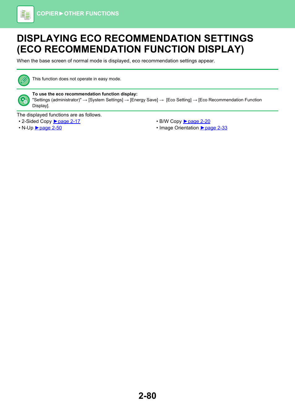 Displaying eco recommendation, Settings (eco recommendation function display) -80 | Sharp MX-6070N User Manual | Page 244 / 935