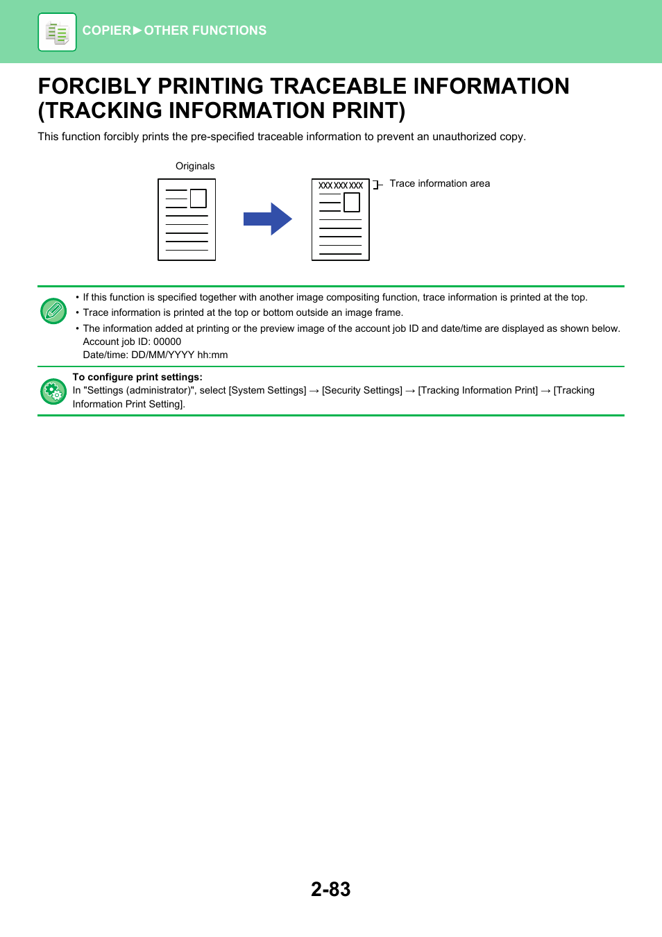 Forcibly printing traceable, Information (tracking information print) -83 | Sharp MX-6070N User Manual | Page 247 / 935