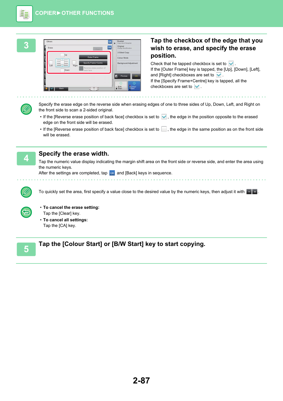 Specify the erase width, Copier ► other functions | Sharp MX-6070N User Manual | Page 251 / 935