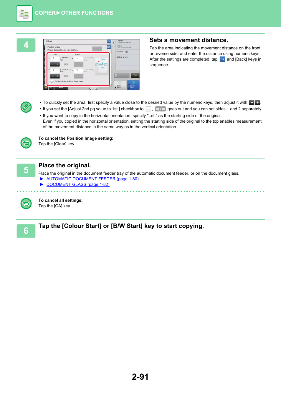 Sets a movement distance, Place the original, Copier ► other functions | Sharp MX-6070N User Manual | Page 255 / 935