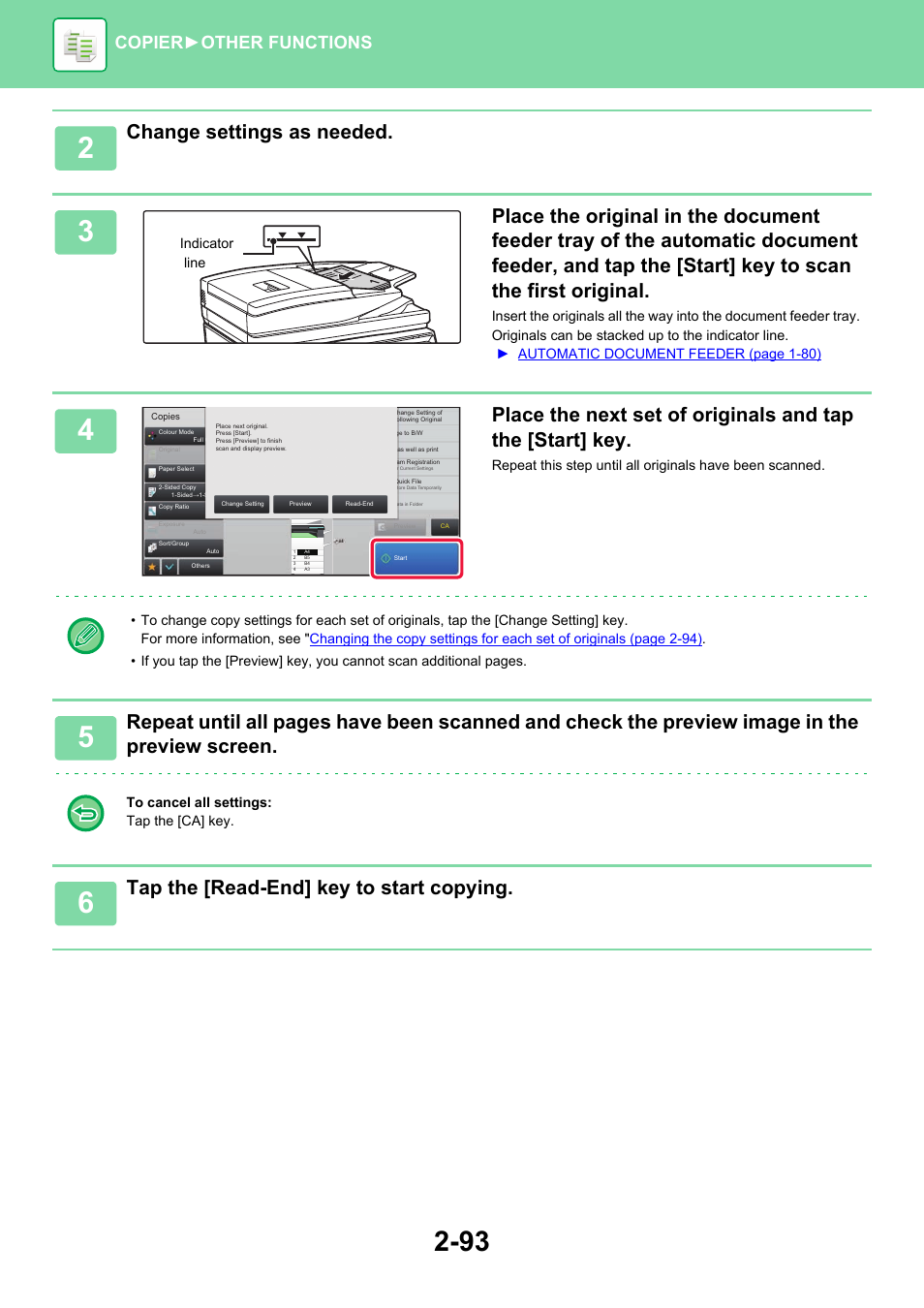 Change settings as needed, Tap the [read-end] key to start copying, Copier ► other functions | Sharp MX-6070N User Manual | Page 257 / 935