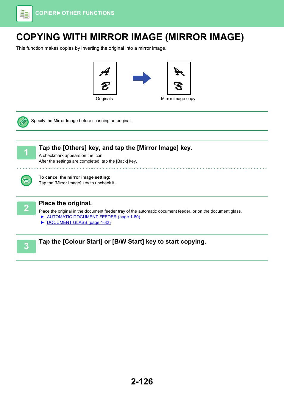 Copying with mirror image (mirror, Image) -126, Copying with mirror image (mirror image) | Sharp MX-6070N User Manual | Page 290 / 935