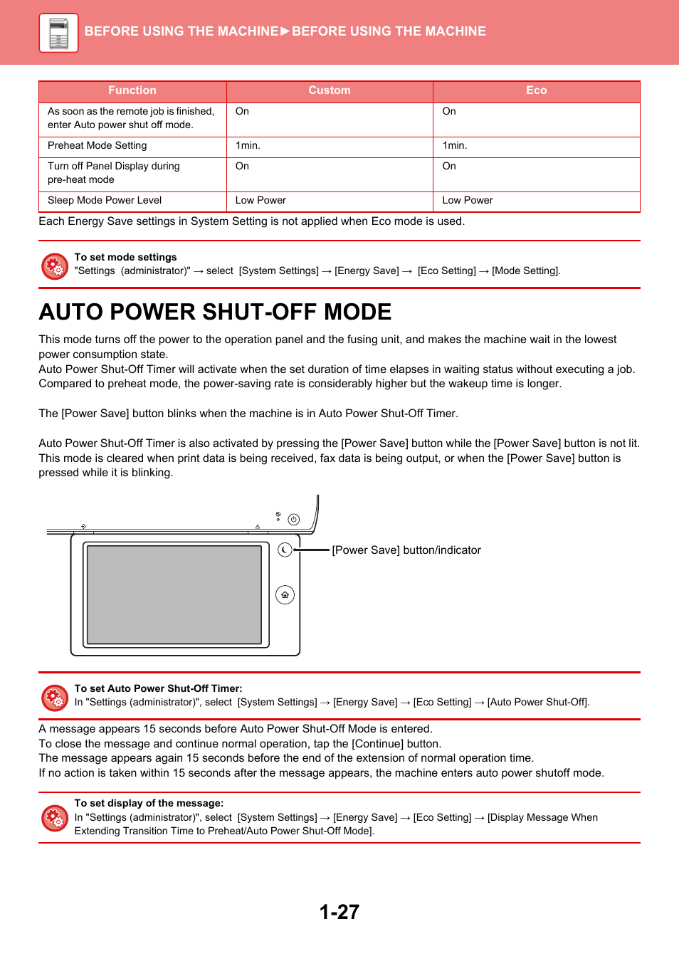 Auto power shut-off mode -27, Auto power shut-off mode | Sharp MX-6070N User Manual | Page 30 / 935