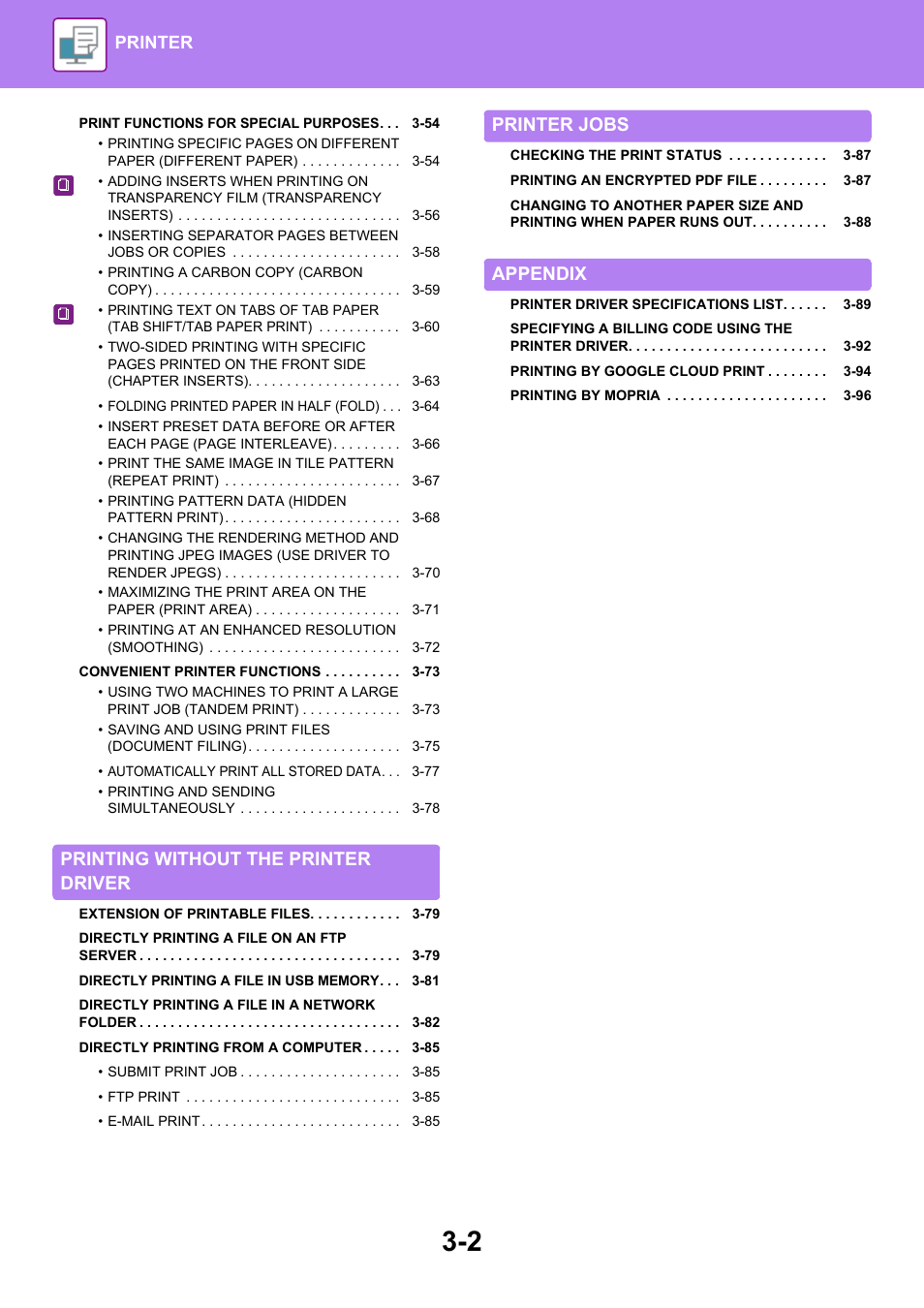 Printing without the printer driver, Printer jobs, Appendix | Sharp MX-6070N User Manual | Page 309 / 935