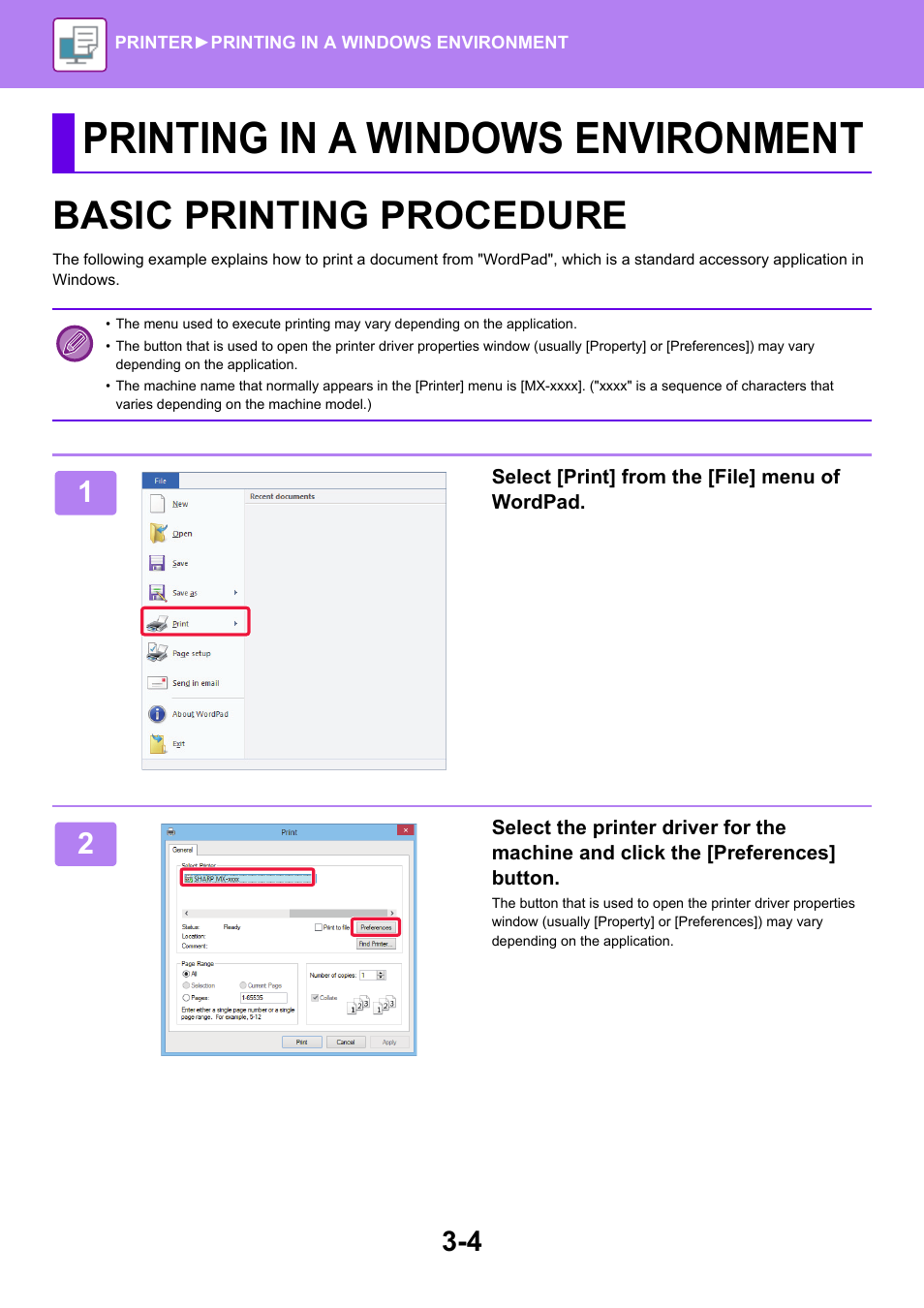 Printing in a windows environment, Basic printing procedure | Sharp MX-6070N User Manual | Page 311 / 935