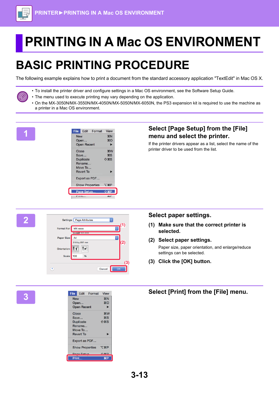 Printing in a mac os environment, Basic printing procedure -13, Basic printing procedure | Sharp MX-6070N User Manual | Page 320 / 935