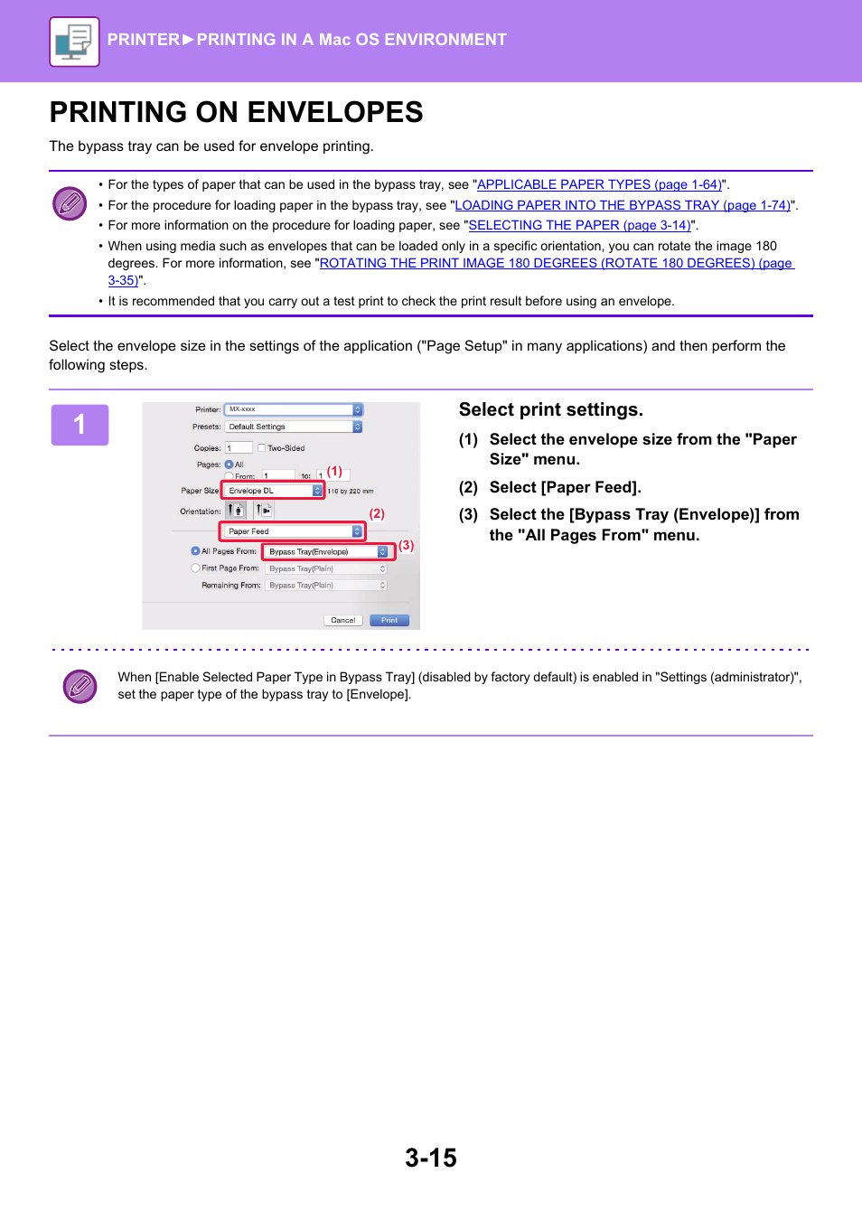 Printing on envelopes -15, Printing on envelopes, Select print settings | Sharp MX-6070N User Manual | Page 322 / 935