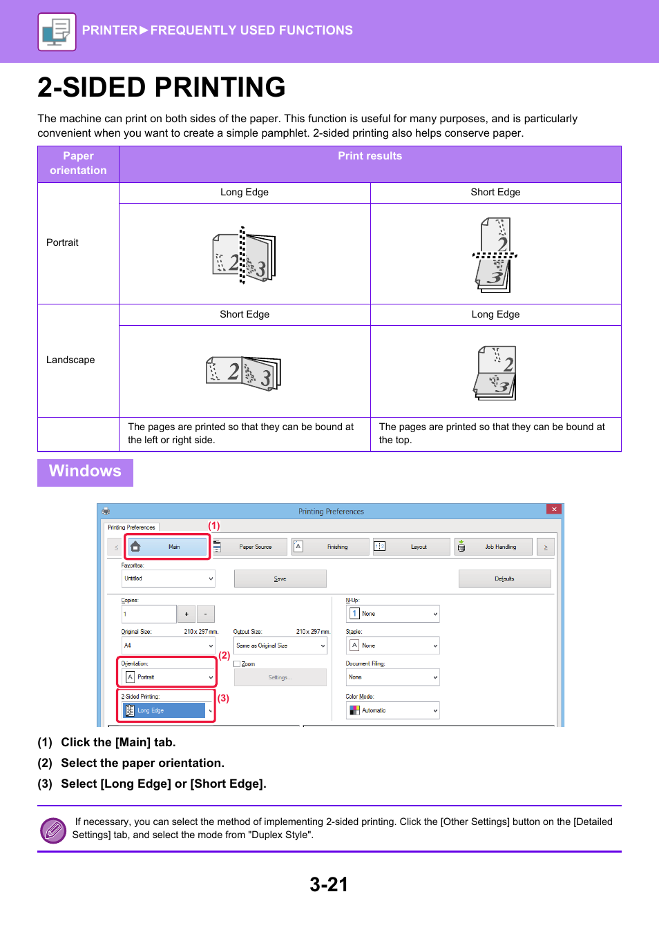 Sided printing -21, Sided printing, Windows | Sharp MX-6070N User Manual | Page 328 / 935