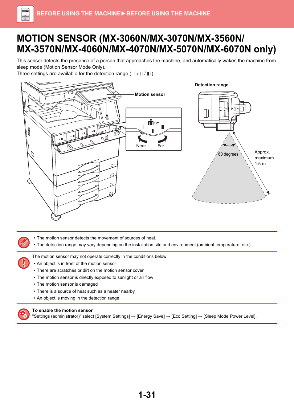 Motion sensor | Sharp MX-6070N User Manual | Page 34 / 935