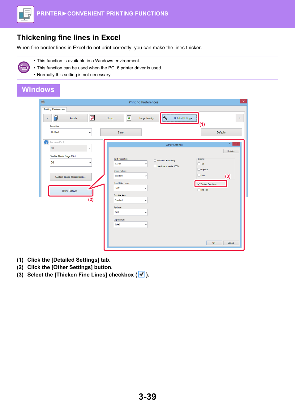 Thickening fine lines in excel, Windows | Sharp MX-6070N User Manual | Page 346 / 935