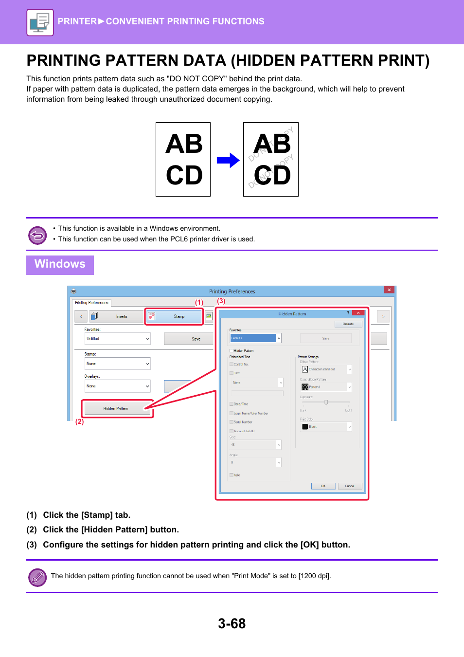 Printing pattern data (hidden, Pattern print) -68, Ab cd | Printing pattern data (hidden pattern print) | Sharp MX-6070N User Manual | Page 375 / 935