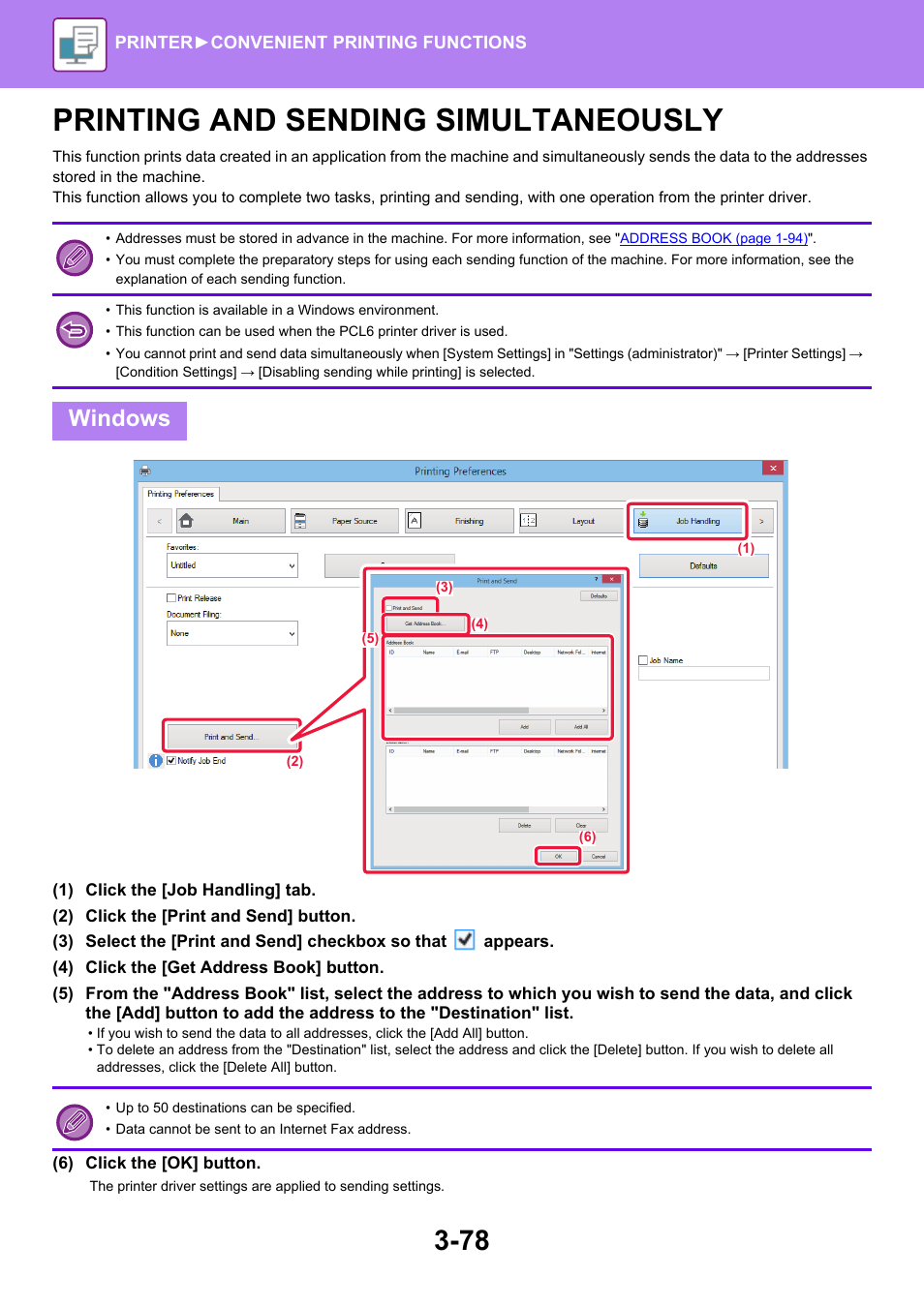 Printing and sending, Simultaneously -78, Printing and sending simultaneously | Windows | Sharp MX-6070N User Manual | Page 385 / 935