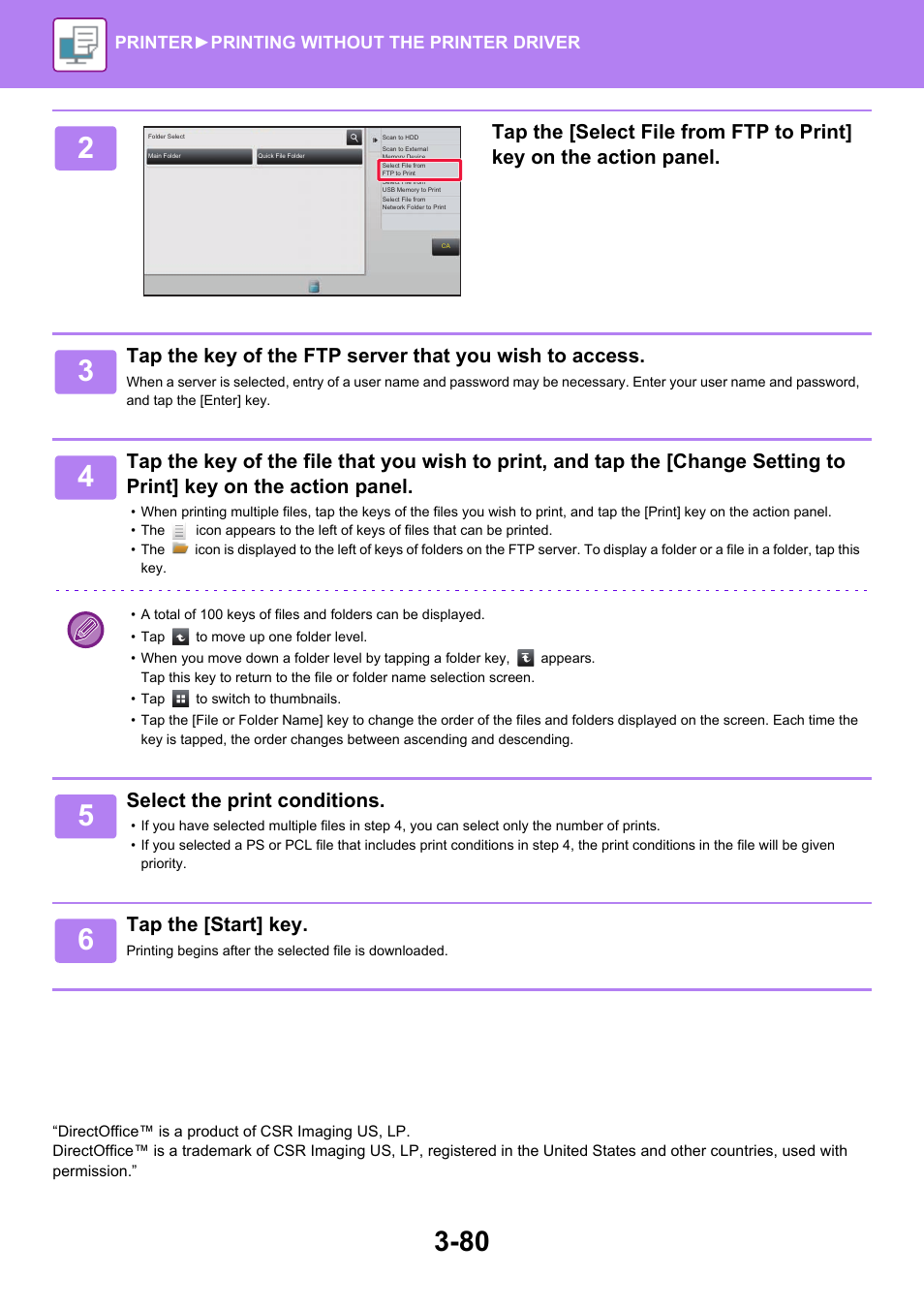 Select the print conditions, Tap the [start] key | Sharp MX-6070N User Manual | Page 387 / 935