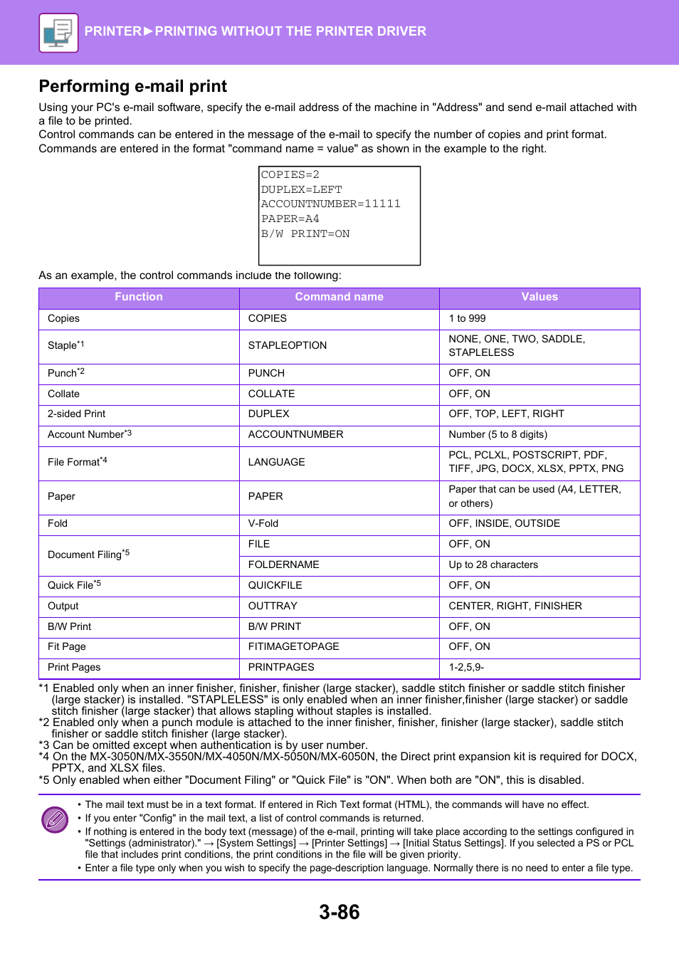 Performing e-mail print, Printer► printing without the printer driver | Sharp MX-6070N User Manual | Page 393 / 935