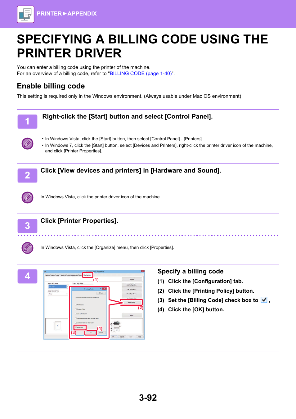 Specifying a billing code using the printer driver, Enable billing code | Sharp MX-6070N User Manual | Page 399 / 935