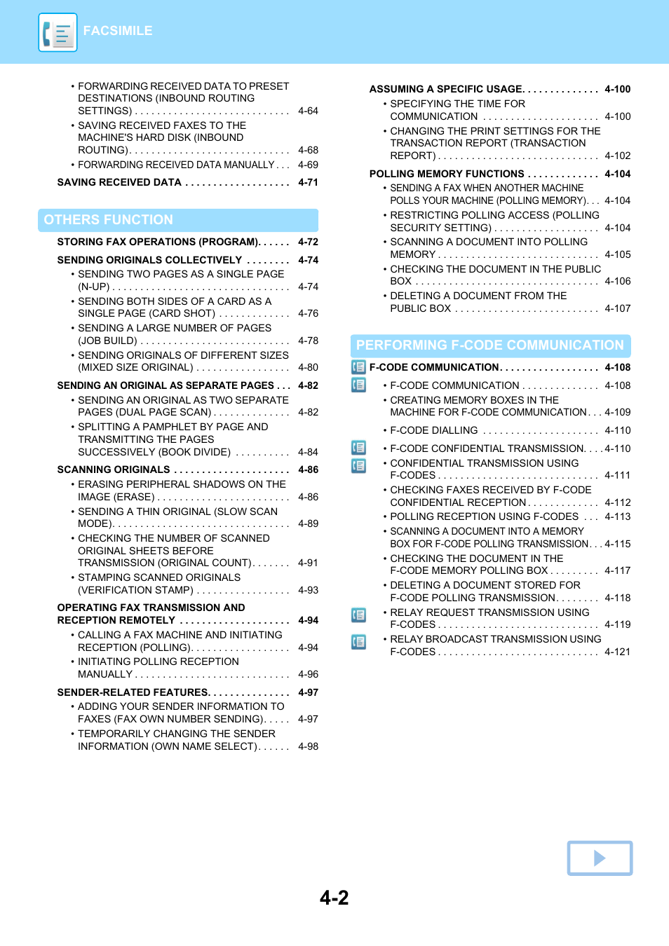 Others function, Performing f-code communication, Facsimile | Sharp MX-6070N User Manual | Page 405 / 935