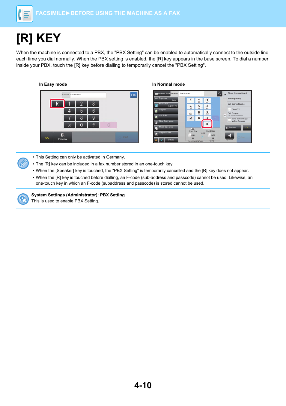 R] key -10, R] key, Facsimile► before using the machine as a fax | Sharp MX-6070N User Manual | Page 413 / 935