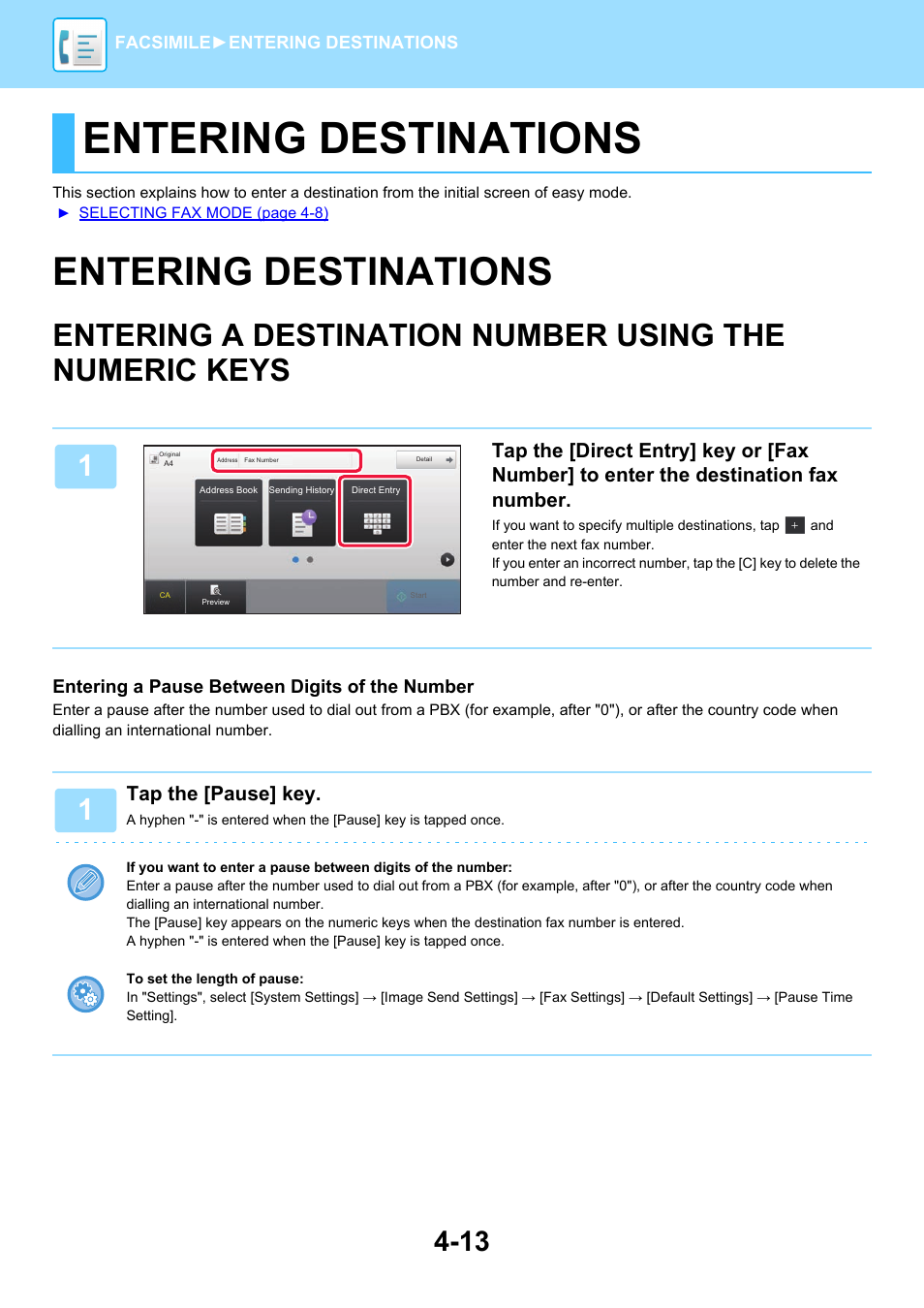 Entering destinations, Entering destinations -13, Entering a destination number using | The numeric keys -13, Numeric keys | Sharp MX-6070N User Manual | Page 416 / 935