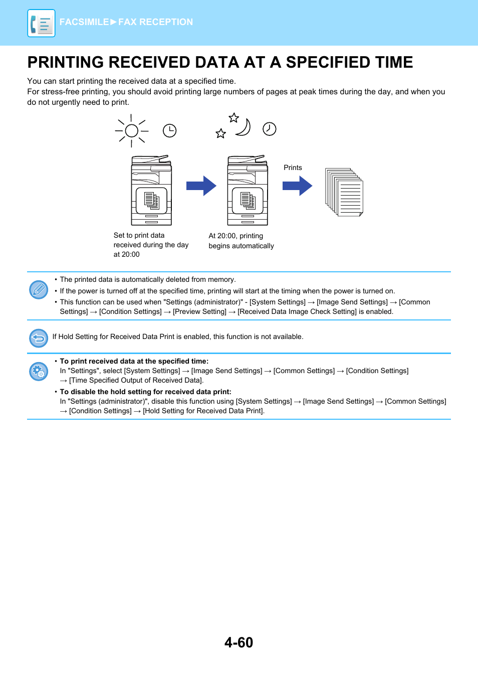 Printing received data at a specified, Time -60, Printing received data at a specified time | Sharp MX-6070N User Manual | Page 463 / 935