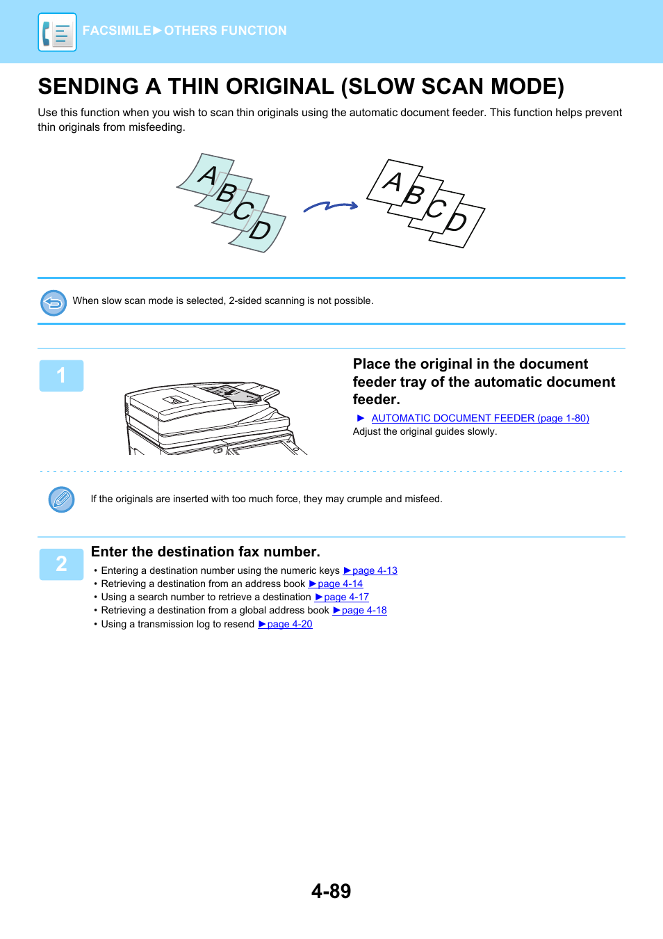 Sending a thin original (slow scan, Mode) -89, Sending a thin original (slow scan mode) | Sharp MX-6070N User Manual | Page 492 / 935